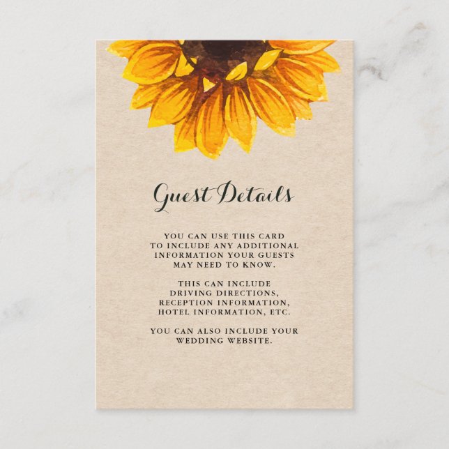 Rustic Kraft Look with Flower Guest Details Enclosure Card (Front)