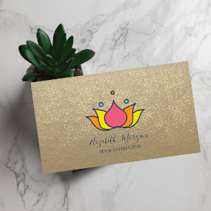 Rustic Kraft,Lotus,Gold Confetti Lotus Business Card