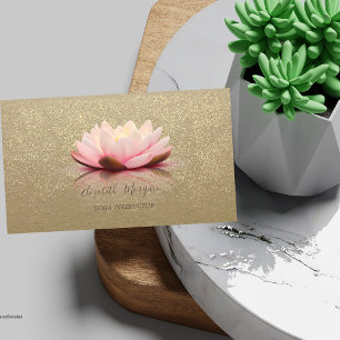 Rustic Kraft,Lotus,Gold Confetti Lotus Business Card