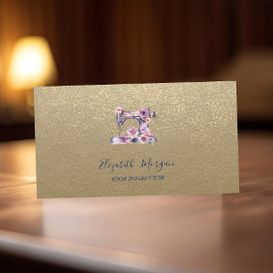 Rustic Kraft,Lotus,Gold Confetti Sewing Machine Business Card