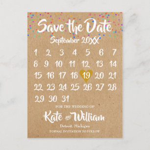 Rustic Kraft Love Heart Calendar Save the Date Announcement Postcard