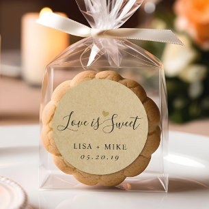 Rustic Kraft Love is Sweet Wedding Favour Classic Round Sticker