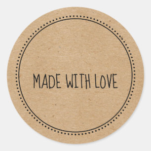 Rustic Kraft Made With Love Handwritten Dotted Classic Round Sticker