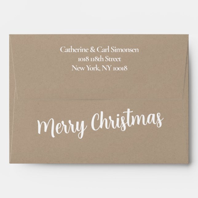 Rustic Kraft Merry Christmas White Return Address Envelope (Back (Top Flap))