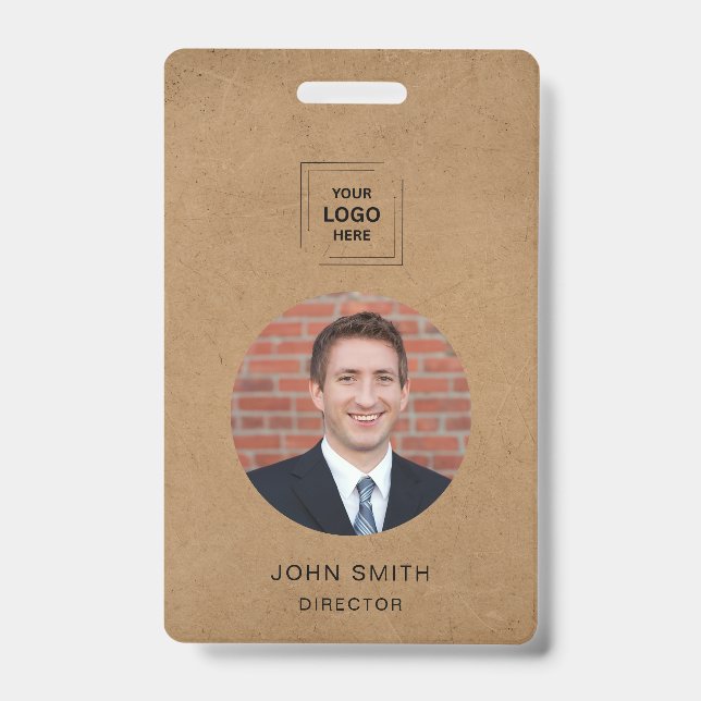 Rustic Kraft Minimal QR Employee Identity ID Badge (Front)