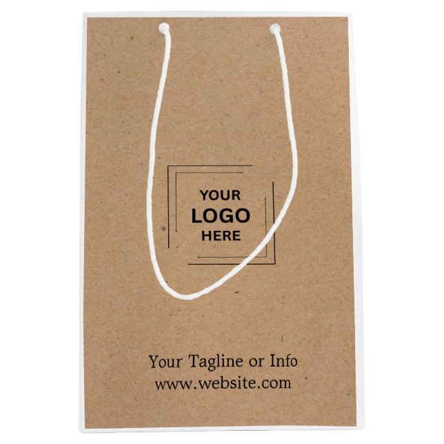 Rustic Kraft Modern Medium Gift Bag Business Logo  (Front)
