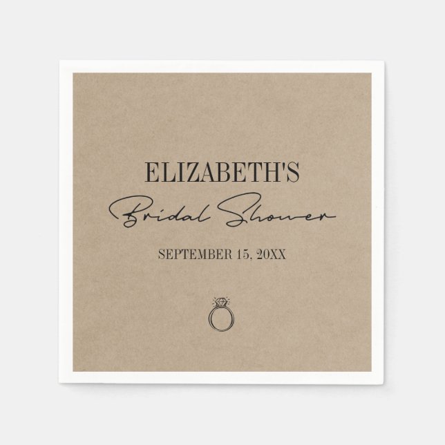 Rustic Kraft Modern Script Bridal Shower Napkin (Front)