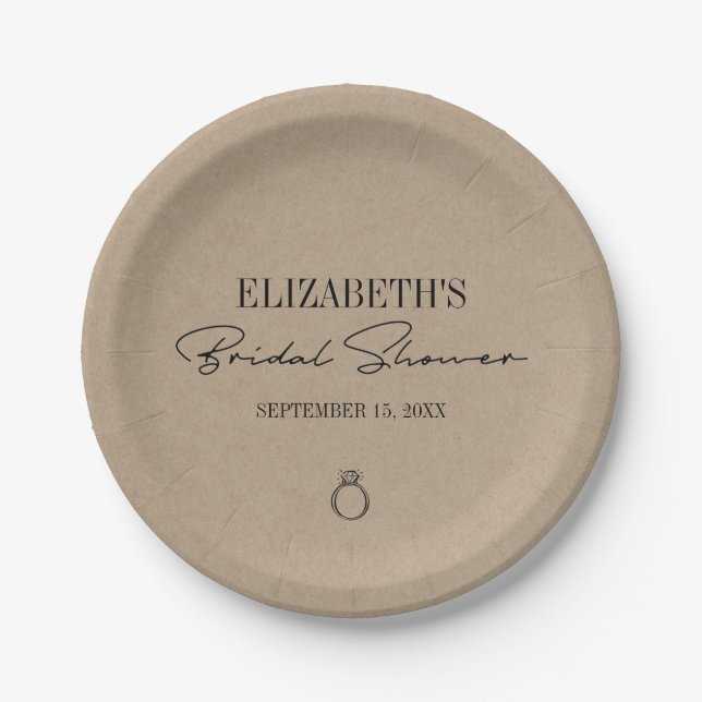 Rustic Kraft Modern Script Bridal Shower Paper Plate (Front)