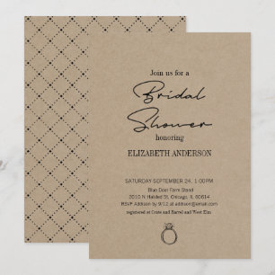 Rustic Kraft Modern Script With Ring Bridal Shower Invitation