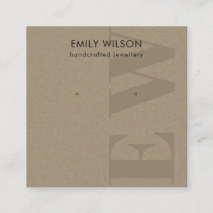 Rustic Kraft Monogram Stud Earring Display Square Business Card