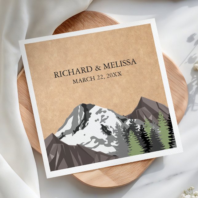 Rustic Kraft Mountain Forest Wedding Napkin (Creator Uploaded)