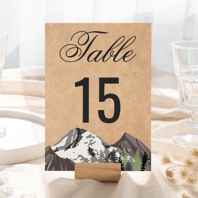 Rustic Kraft Mountain Forest Wedding Table Number (Creator Uploaded)