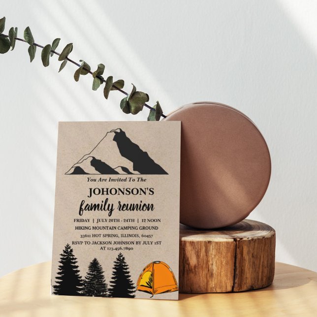 Rustic Kraft Mountains Camping Family Reunion  Invitation (Creator Uploaded)