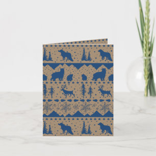 Rustic Kraft Nordic Sweater Blue Winter Animals Holiday Card