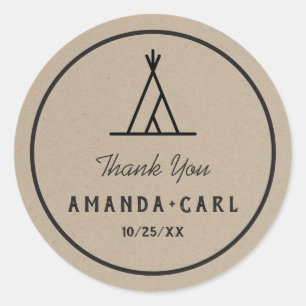 Rustic Kraft Outdoor Tipi Tent Wedding Thank You Classic Round Sticker