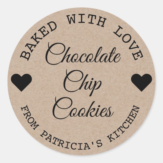 Rustic Kraft Paper Baked With Love Cookies Classic Round Sticker (Front)