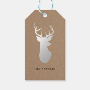 Rustic Kraft Paper Christmas Silver Reindeer Gift Tags