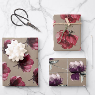 Rustic Kraft Paper Dusty Red Flowers On Stem