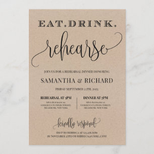 Rustic kraft paper eat drink rehearse rehearsal invitation