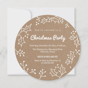 Rustic Kraft Paper Garland Border Christmas Party Invitation