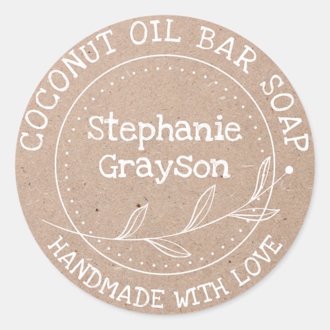 Rustic Kraft Paper Handmade Personalised Classic Round Sticker (Front)