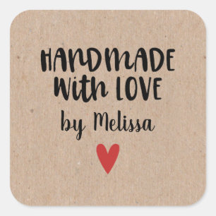 Rustic Kraft Paper Handmade With Love Square Sticker