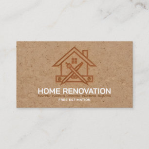 Rustic Kraft Paper Home Renovation Contractor Business Card