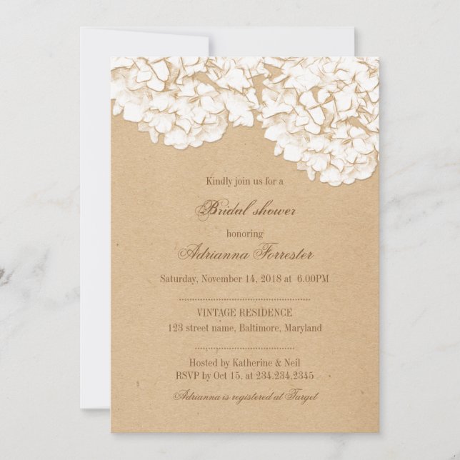 Rustic Kraft Paper Hydrangeas Bridal Shower Invitation (Front)