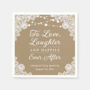 Rustic Kraft Paper Lace Happily Ever After Wedding Napkin