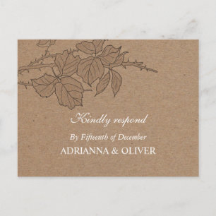 Rustic Kraft Paper Leaves Pattern Wedding RSVP Invitation Postcard