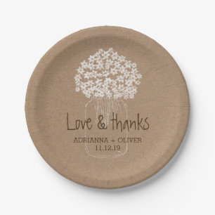 Rustic Kraft Paper Mason Jar Floral Wedding Paper Plate
