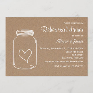 Rustic Kraft Paper Masonjar Heart Rehearsal Dinner Invitation