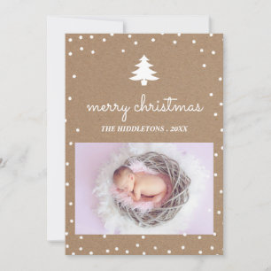 Rustic Kraft Paper Merry Christmas Tree Photo Holiday Card