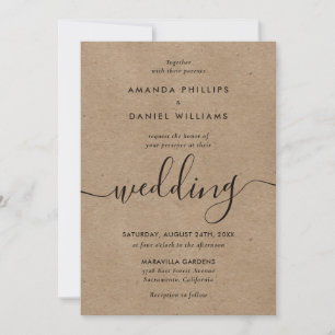 Rustic Kraft Paper Modern Script Wedding Invitation
