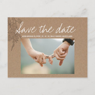 Rustic Kraft Paper Save The Date Couple Photo Announcement Postcard