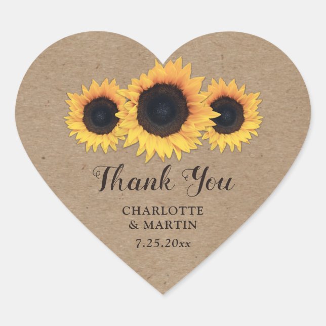 Rustic Kraft Paper Sunflower Thank You Stickers (Front)