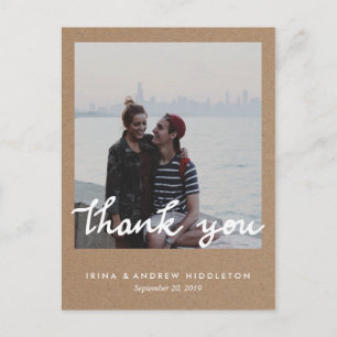 Rustic Kraft Paper Thank You Handwritten Photo Postcard