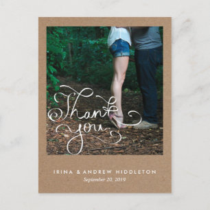 Rustic Kraft Paper Thank You Typography Photo Postcard