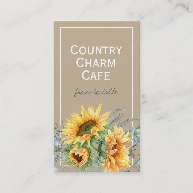 Rustic Kraft Paper Watercolor Sunflower Floral Business Card (Front)
