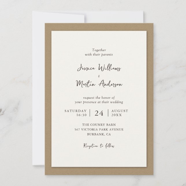 Rustic Kraft Paper Wedding Invitations (Front)