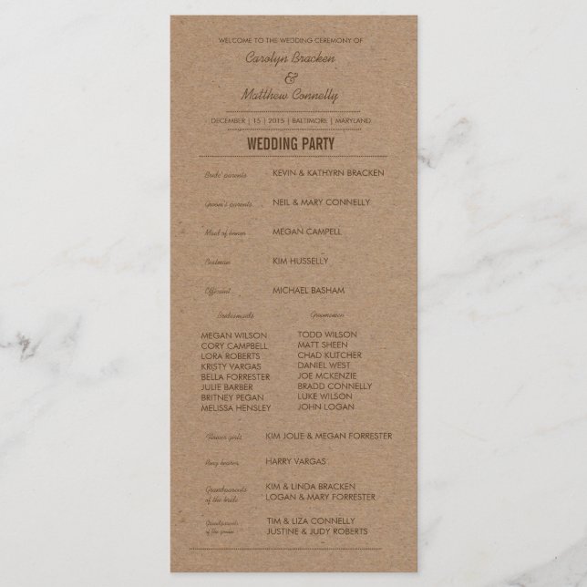 Rustic Kraft Paper Wedding Program Programme (Front)