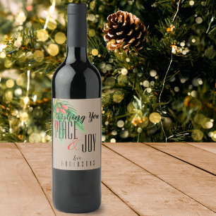 Rustic Kraft Peace And Joy Mistletoe Christmas Wine Label