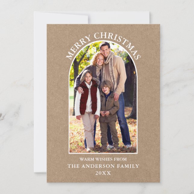 Rustic Kraft Photo Arch Merry Christmas Holiday Card (Front)
