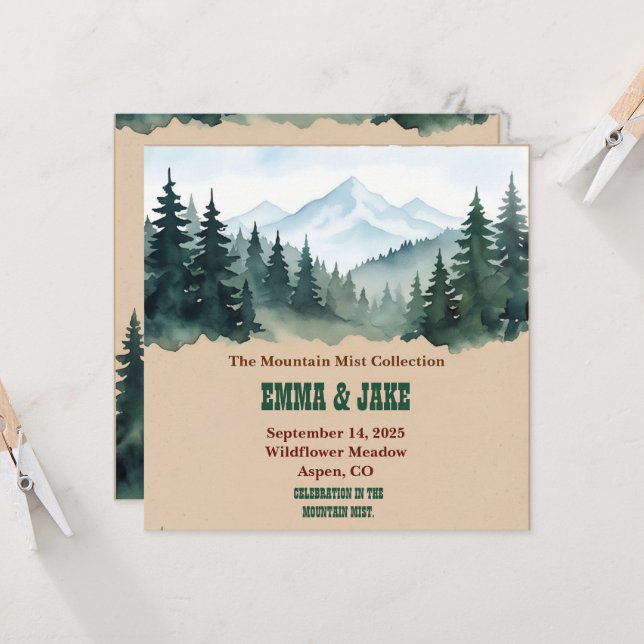 Rustic Kraft Pine Forest Wedding Collection Invitation (Front/Back In Situ)