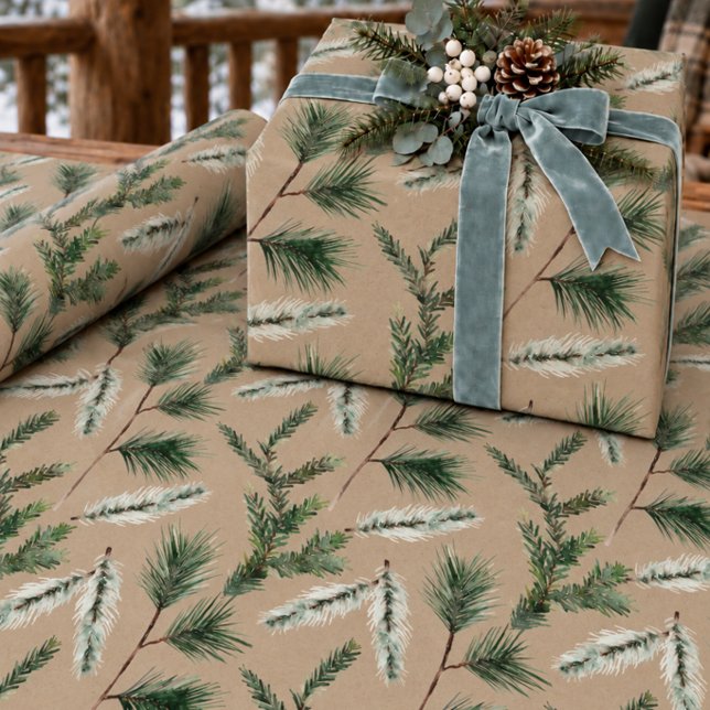 Rustic Kraft Pine Spruce Juniper Yew Tree Sprigs Wrapping Paper (Creator Uploaded)