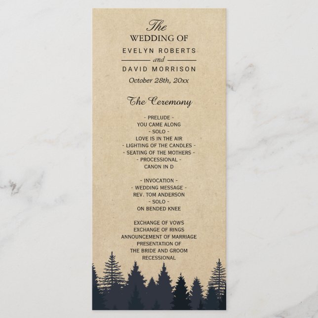 Rustic Kraft Pine Tree Forest Wedding Program Programme (Front)