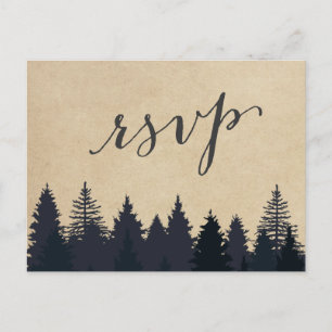 Rustic Kraft Pine Trees Forest RSVP Response Invitation Postcard