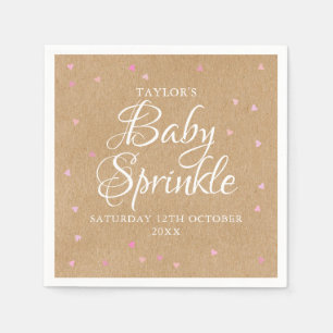 Rustic kraft pink hearts baby sprinkle napkin
