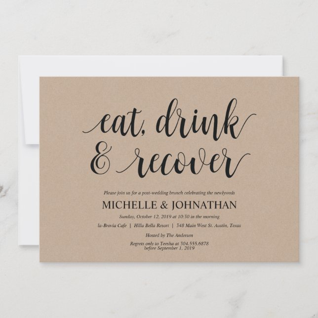 Rustic Kraft Post Wedding Brunch Invitation Card (Front)