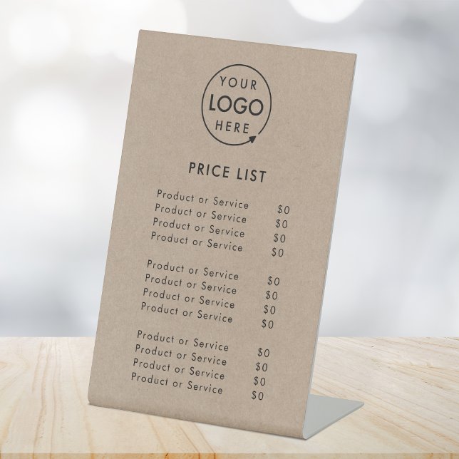 Rustic Kraft Price List | Business Modern Natural Pedestal Sign (A simple practical solution for presenting your products or services with clarity & style.)